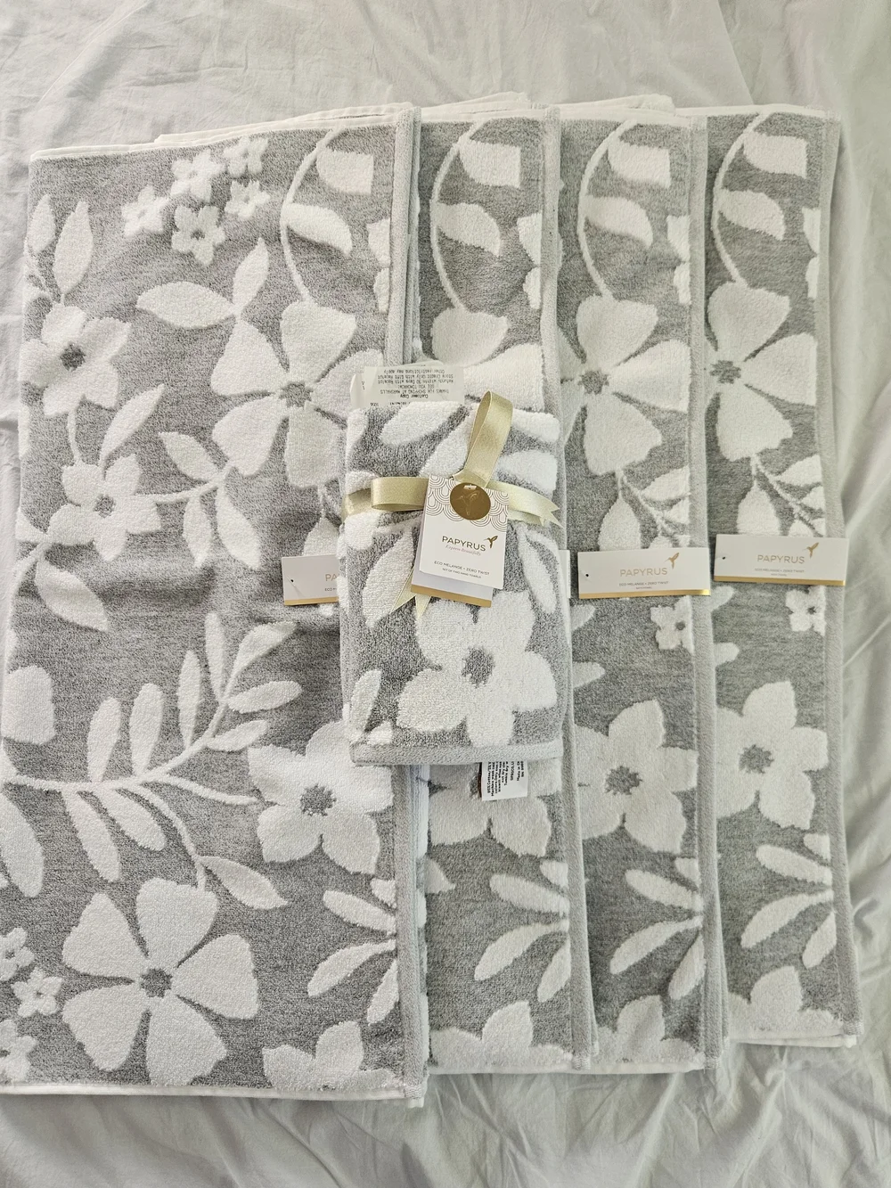 Papyrus Gray & White Floral Towel Set